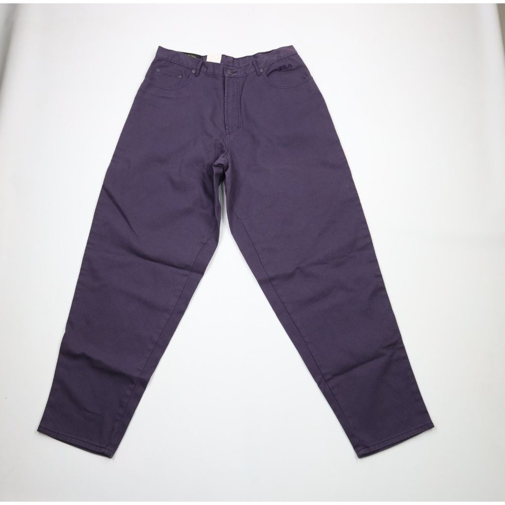 NOS Vintage 90s FILA Mens 36x34 Spell Out Hip Hop Baggy Fit Denim Jeans Purple